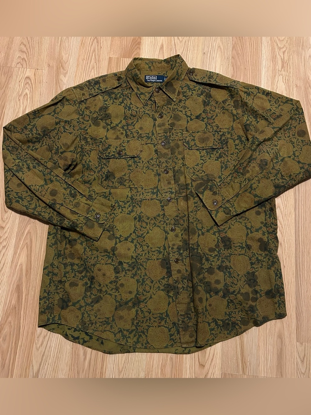 Polo Ralph Lauren Mens XL Shirt Safari Paisley Oil Floral Button Woodblocked